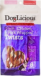 Canine's Choice DogLicious 5" Chicken & Pork Wrapped Rawhide Twists Dog Treats, 6 count