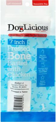 Show full view: Canine's Choice DogLicious 7" Pressed Bone Basted with Chicken Rawhide Dog Treat slide 3 of 6