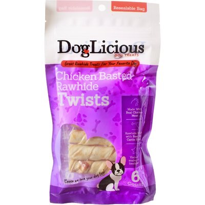 Canine's Choice Canine's Choice DogLicious Chicken Basted Rawhide Twists Dog Treats, 6 count