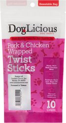 Canine's Choice DogLicious Chicken & Pork Wrapped Twist Rawhide Sticks Dog Treats, 10 count slide 2 of 5