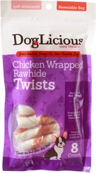 Canine's Choice DogLicious Chicken Wrapped Rawhide Twists Dog Treats, 8 count
