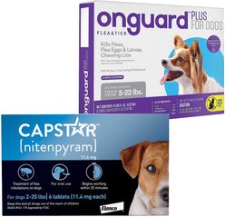 Capstar Flea Oral Treatment for Dogs, 2-25 lbs, 6 Tablets + Onguard Flea & Tick Spot Treatment for Dogs, 5-22 lbs, 6 Doses (6-mos. supply)