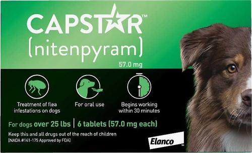 Show full view: Capstar Flea Oral Treatment for Dogs, over 25 lbs, 6 Tablets + Onguard Flea & Tick Spot Treatment for Dogs, 89-132 lbs, 6 Doses (6-mos. supply) slide 2 of 7