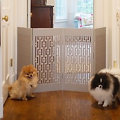 Cardinal Gates Decorative Freestanding Dog Gate, Gray Geometric
