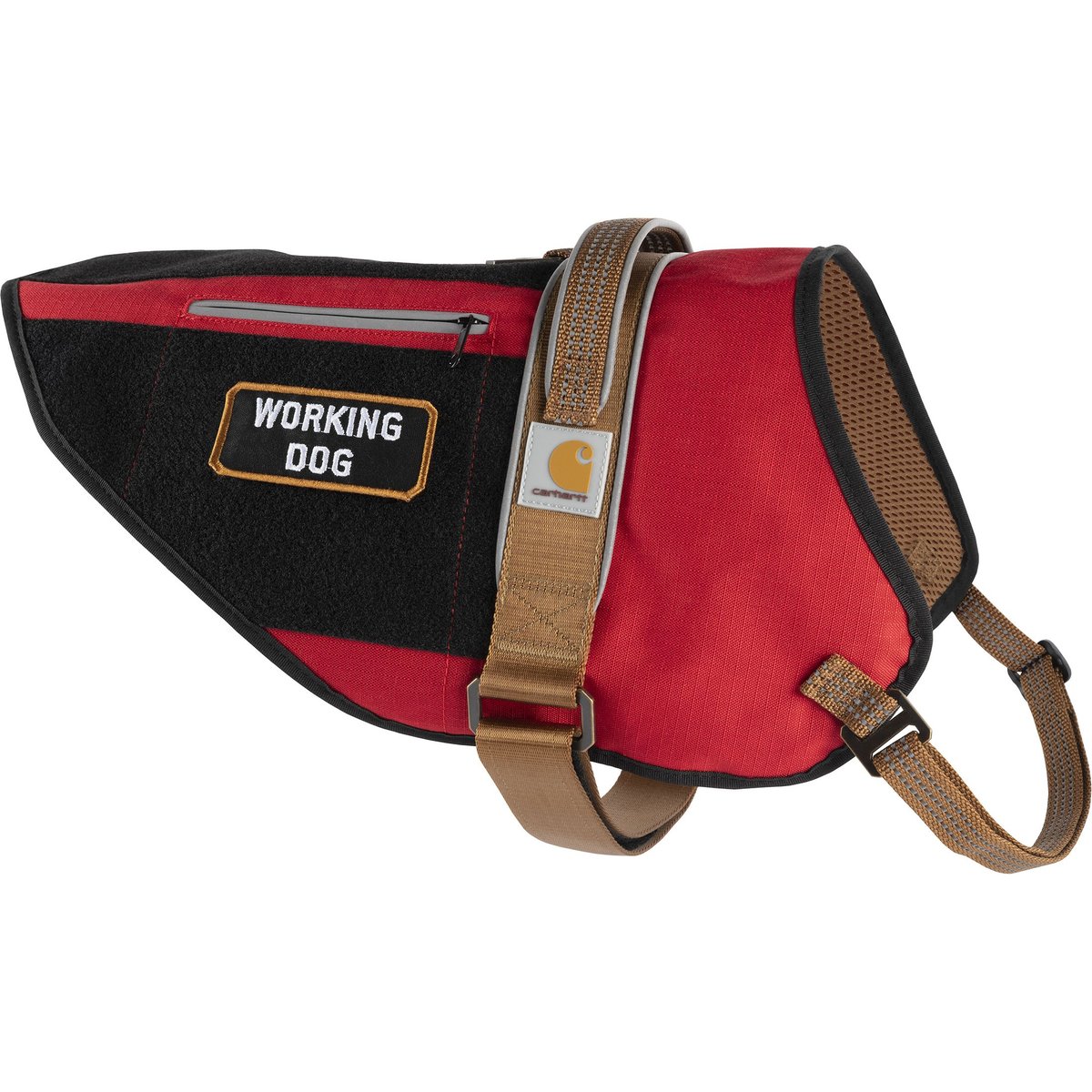 Carhartt Nylon Ripstop Reflective Service Dog Harness, High Risk Red/Carhartt Brown, Medium: 22 to 28-in chest