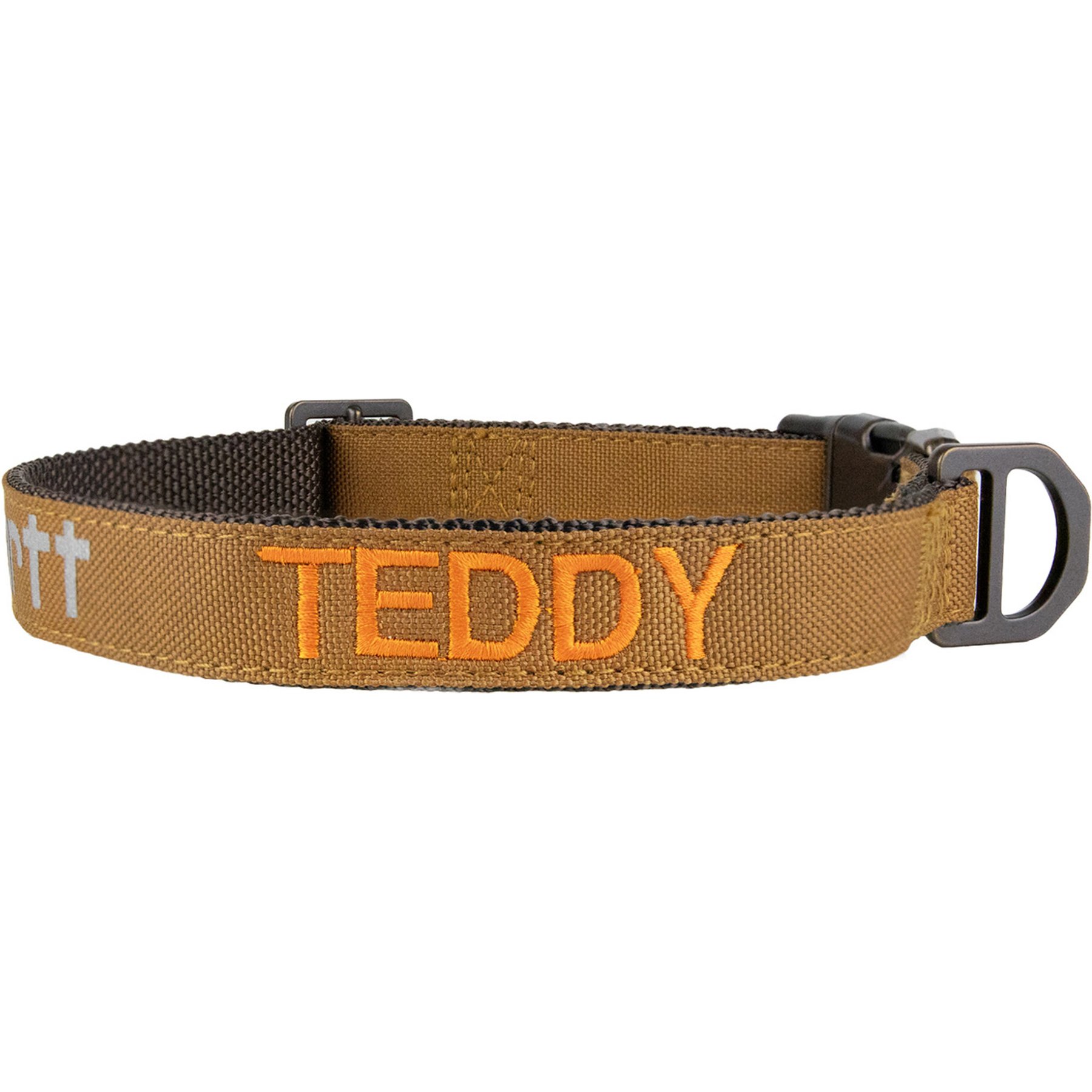 Carhartt Personalized Embroidered Field Reflective Wordmark Adjustable Dog Collar, Carhartt Brown, Medium: 12 to 18-in neck, 3/4-in wide