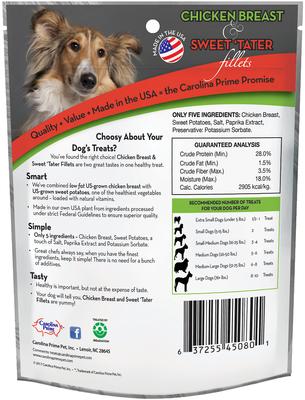 Show full view: Carolina Prime Pet Chicken Breast & Sweet 'Tater Fillets Dog Treats, 1-lb bag slide 3 of 5
