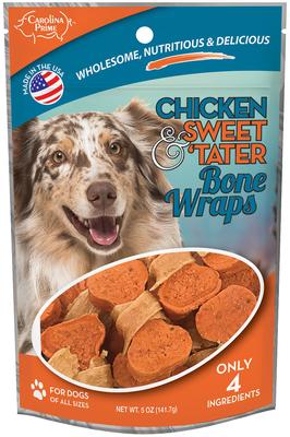 Show full view: Carolina Prime Pet Chicken & Sweet 'Tater Bone Wraps Dog Treats, 5-oz bag slide 1 of 4