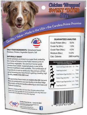 Show full view: Carolina Prime Pet Chicken Wrapped Sweet 'Tater Stix Dehydrated Dog Treats, 12-oz bag slide 3 of 5