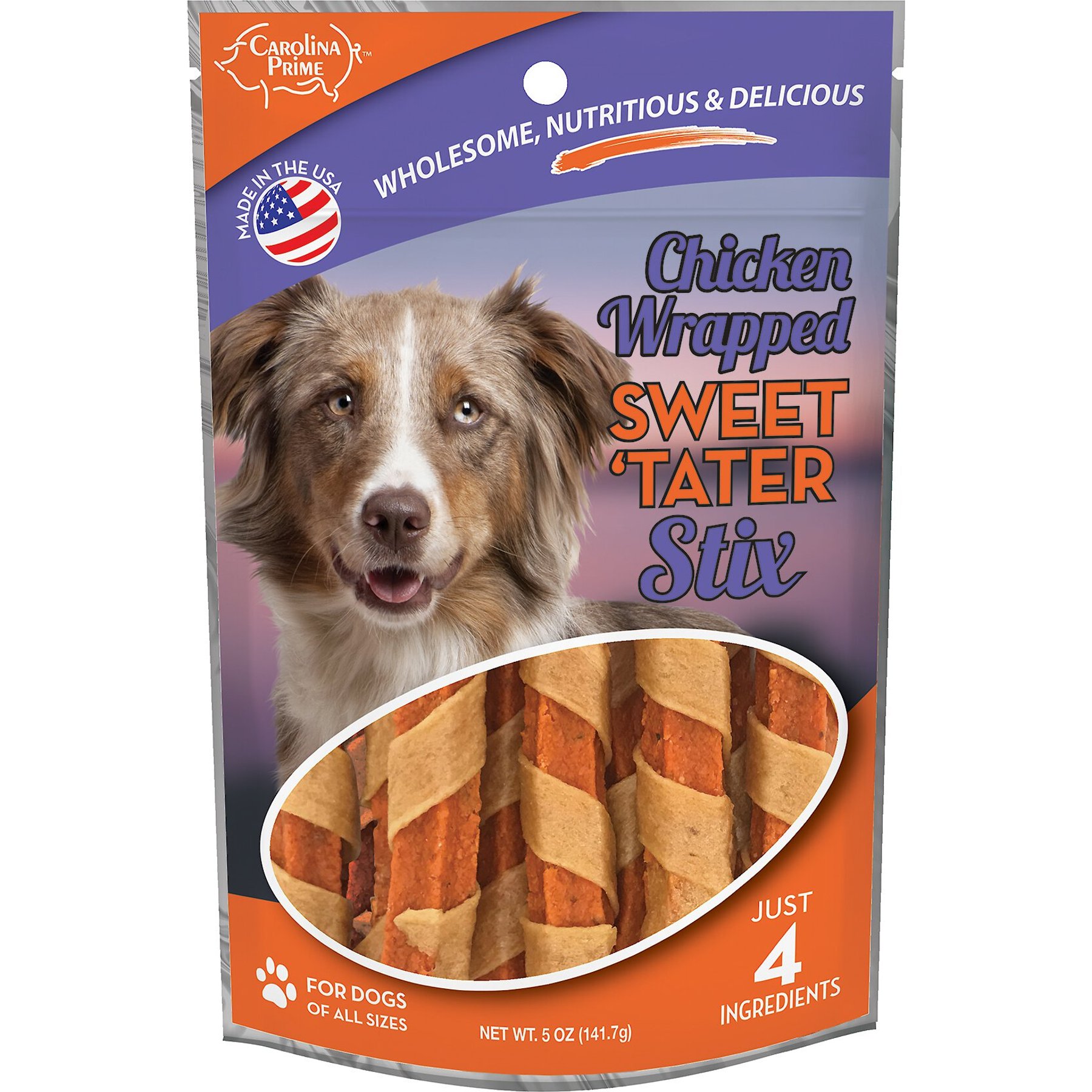 Carolina Prime Pet Chicken Wrapped Sweet 'Tater Stix Dehydrated Dog Treats, 5-oz bag