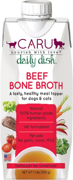 Caru Daily Dish Beef Broth Human-Grade Dog & Cat Wet Food Topper, 1.1-lb bottle