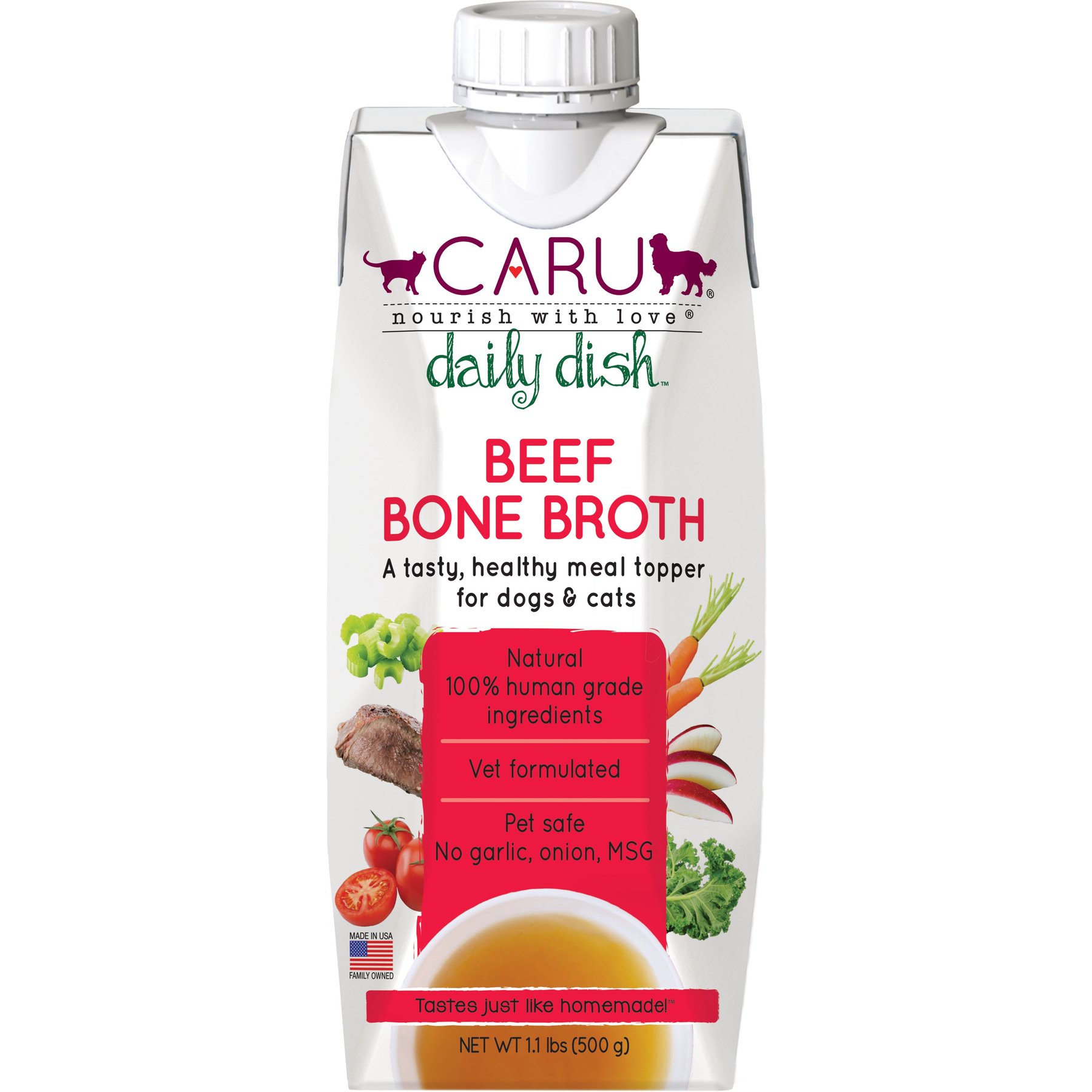 Caru Daily Dish Beef Broth Human-Grade Dog & Cat Wet Food Topper, 1.1-lb bottle