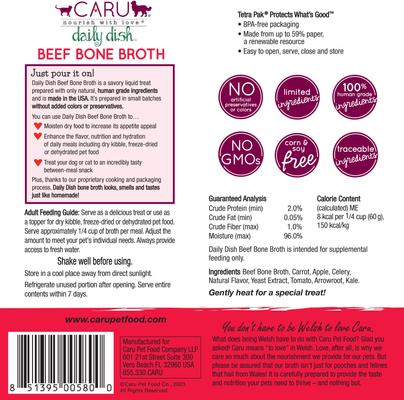 Show full view: Caru Daily Dish Beef Broth Human-Grade Dog & Cat Wet Food Topper, 1.1-lb bottle slide 4 of 10