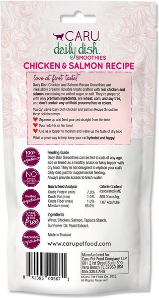 Caru Daily Dish Chicken & Salmon Smoothies Lickable Cat Treats, 2-oz tube