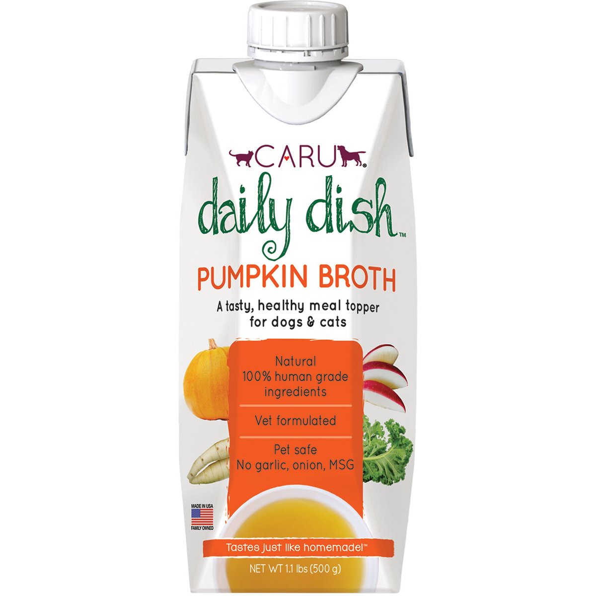 Caru Daily Dish Pumpkin Broth Human-Grade Dog & Cat Wet Food Topper, 1.1-lb bottle
