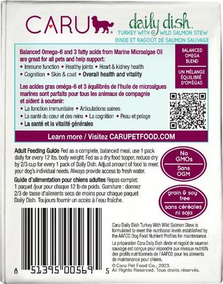 Show full view: Caru Daily Dish Turkey with Wild Salmon Stew Grain-Free Wet Dog Food, 12-oz, case of 12 slide 3 of 11