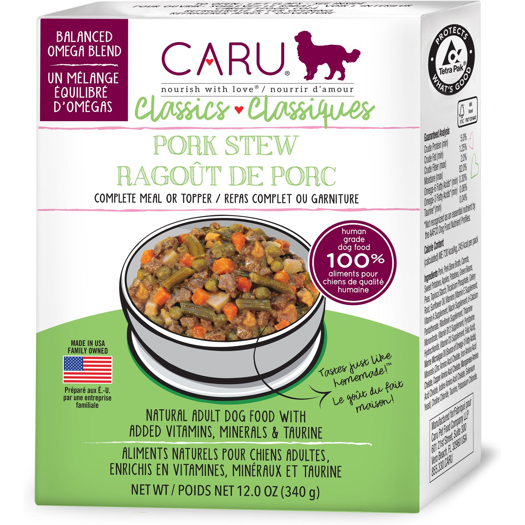 Caru Real Pork Stew Wet Dog Food, 12.5-oz, case of 12