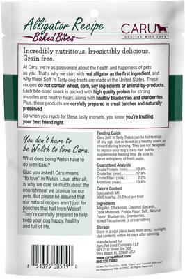 Show full view: Caru Soft 'n Tasty Baked Bites Alligator Recipe Grain-Free Dog Treats, 3.5-oz bag slide 3 of 6