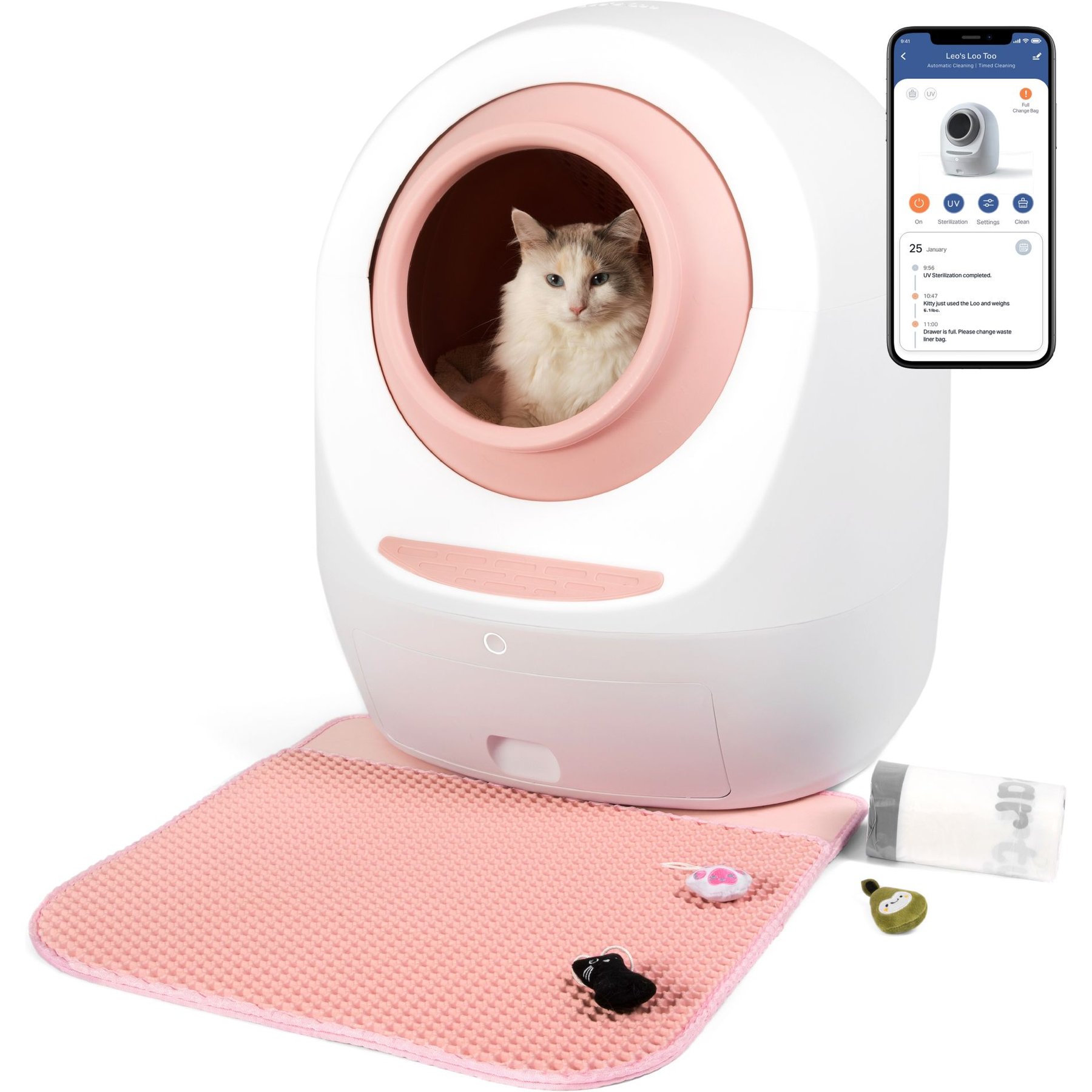 Casa Leo Leo's Loo Too WiFi Enabled Automatic Self-Cleaning Cat Litter Box Variety Pack, Pretty Pink