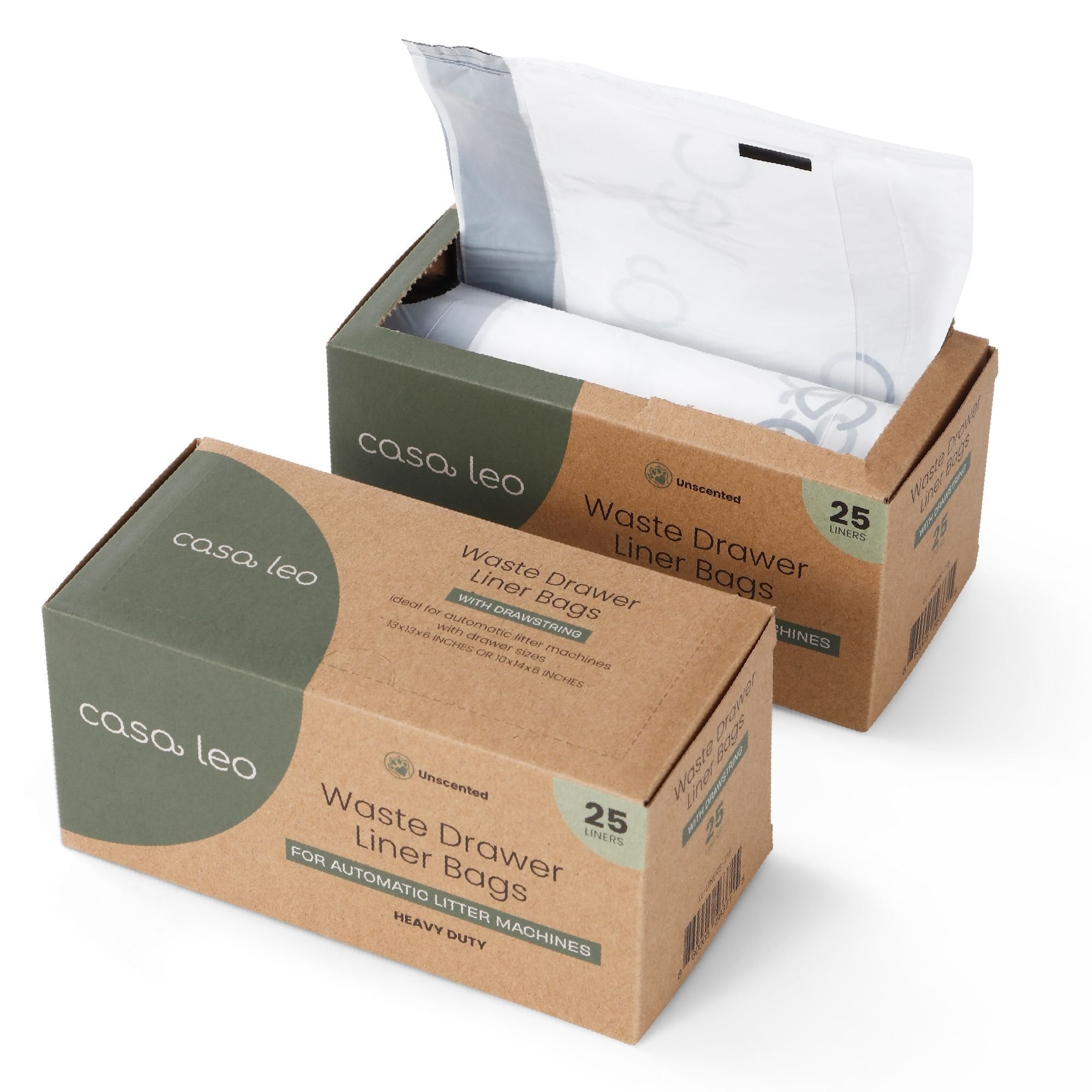 Casa Leo Leo's Loo Unscented Self-cleaning Drawstring Waste Drawer Box Liners, 50 Count