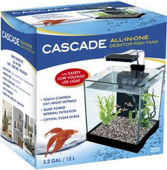 Cascade All-in-One Desktop LED Light Glass Fish Tank Kit, 3.2-gal, Black slide 2 of 4