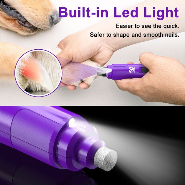 Casfuy 2-Speed Electric Dog Nail Grinder with LED Light, Purple