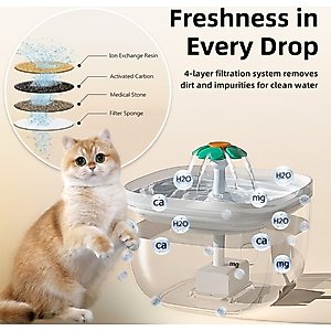 Casfuy 2-in-1 Automatic Cat Feeder & Water Fountain Set, White, 3-L & 2-L