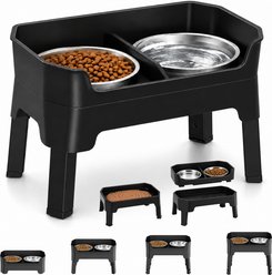 Casfuy 3-in-1 High-Wall Elevated Dog Bowl with 4 Adjustable Heights, 2 Stainless Steel Bowls & Lick Plate
