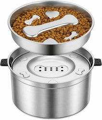 Casfuy All-in-One Removable & Easy Clean Stainless Steel Dog Water Bowl & Slow Feeder Set, 3.2-L & 2-cup