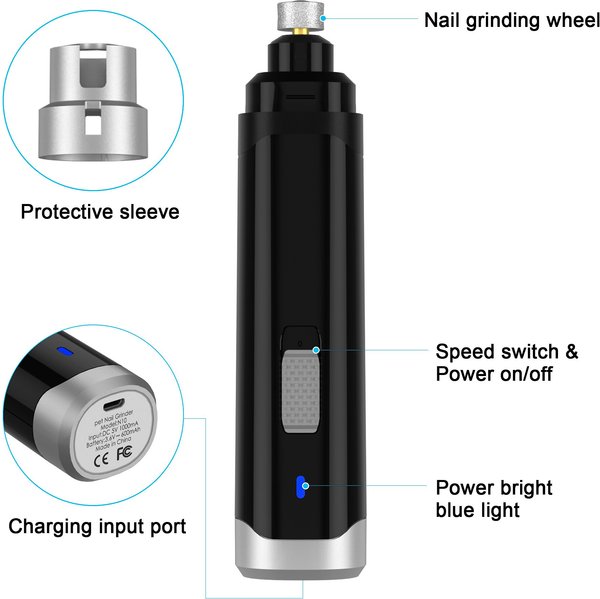 Casfuy Dog & Cat Nail Care Rechargeable Grinder, Black