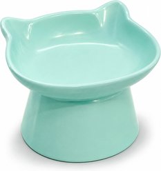Casfuy 15° Tilted Whisker-Friendly Cat Face-Shaped Elevated Ceramic Cat Bowl