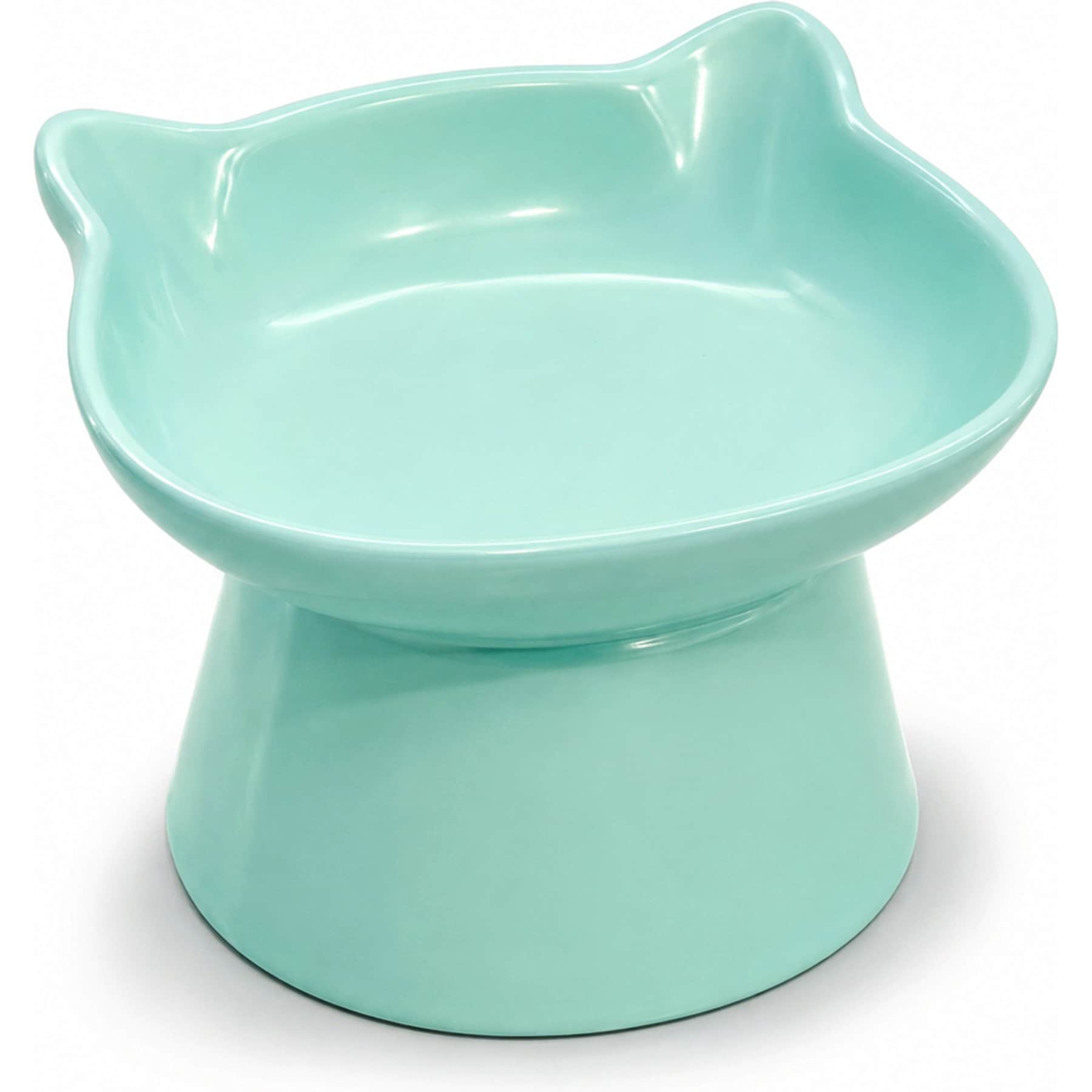 Casfuy 15° Tilted Whisker-Friendly Cat Face-Shaped Elevated Ceramic Cat Bowl