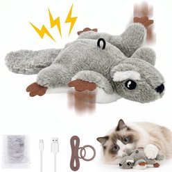 Casfuy Electronic Squeak Flapping Squirrel Interactive Cat Toy with Catnip & Hangable Design