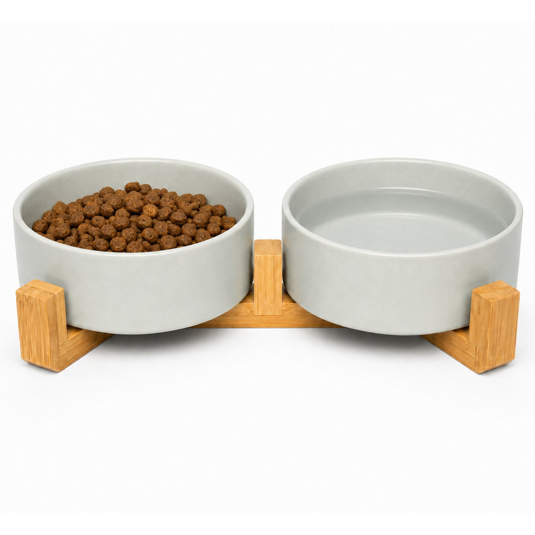 Casfuy Elevated Double Ceramic Dog Food & Water Bowl with Bamboo Stand, 3.6-cup
