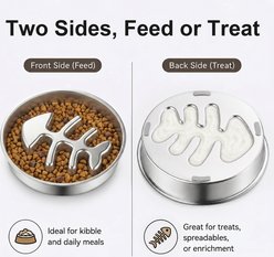 Casfuy Non-Slip Base Fish Bone Pattern Stainless Steel Dog Slow Feeder Bowl, 2-cup slide 2 of 7