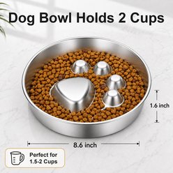 Casfuy Non-Slip Base Four-Ridge Design Stainless Steel Dog Slow Feeder Bowl, 2-cup slide 2 of 7