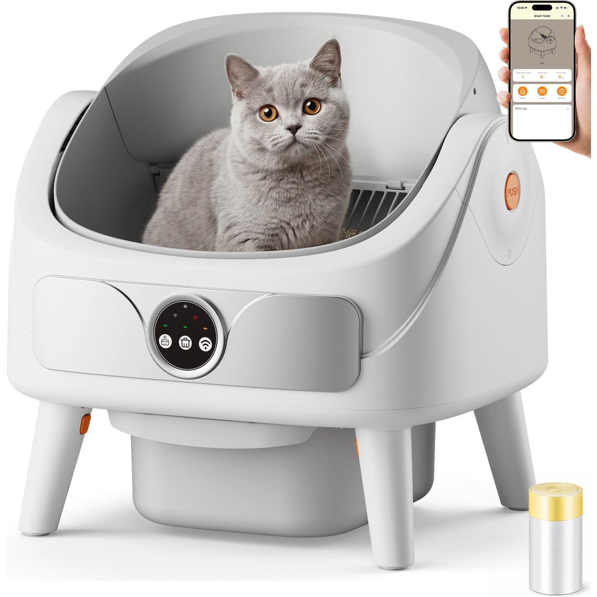 Casfuy Open-Top Automatic Self-Cleaning Cat Litter Box with APP Control & Safety Protection