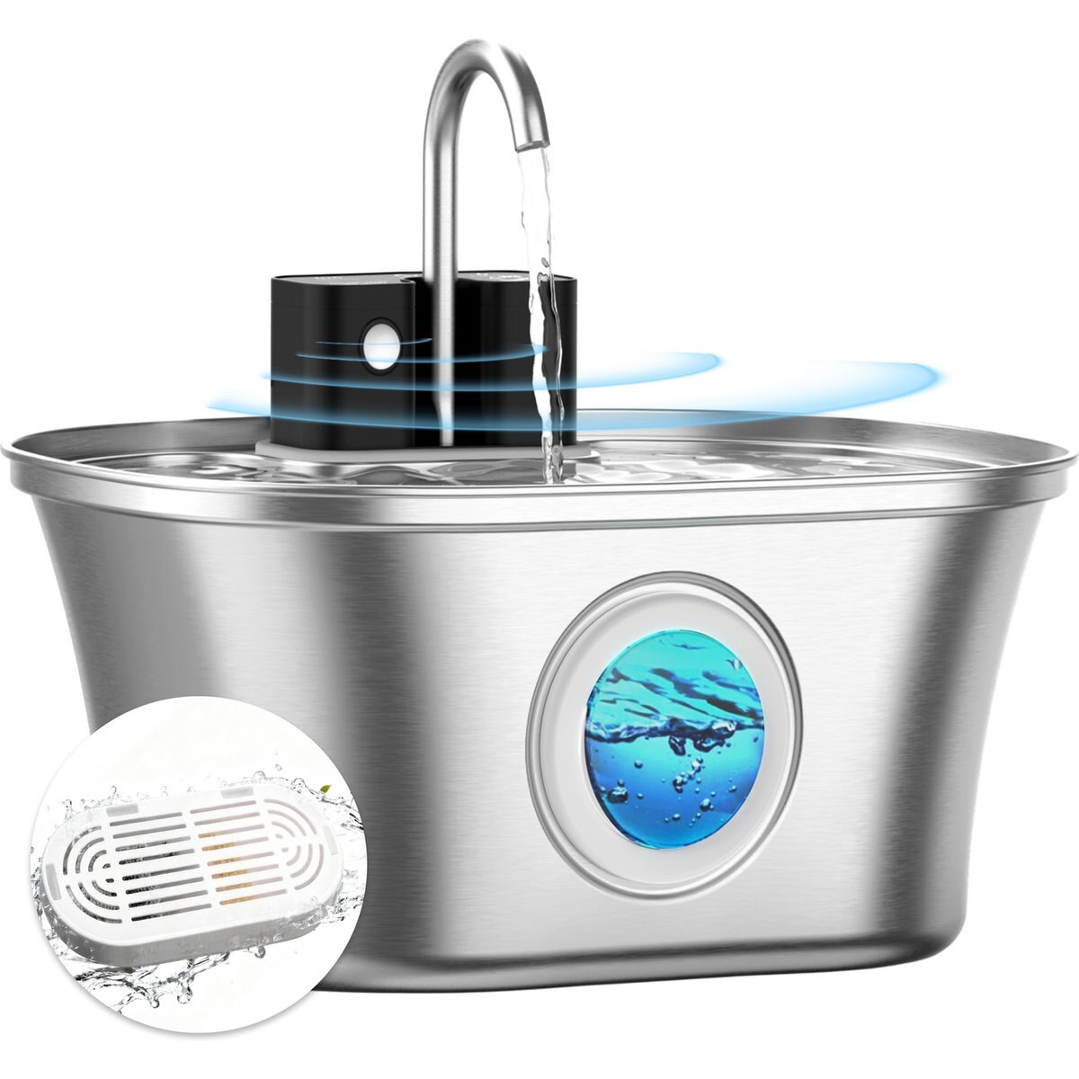 Casfuy PWL-300 Wireless Smart Quiet Stainless Steel Cat Water Fountain, 108-oz