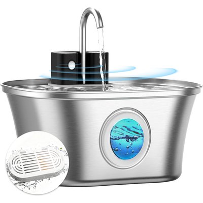 Casfuy Casfuy PWL-300 Wireless Smart Quiet Stainless Steel Cat Water Fountain, 108-oz