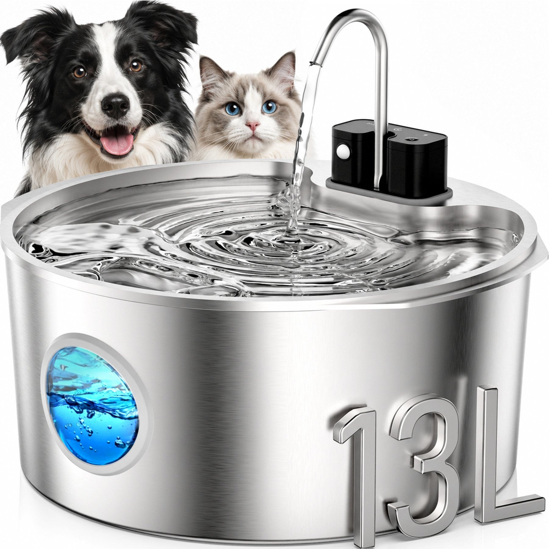 Casfuy PWL-307 Cordless Smart 3 Modes Stainless Steel Dog Water Fountain, 13-L