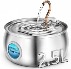 Casfuy PWS-168 Stainless Steel Dog & Cat Water Fountain with Large Viewing Window, 85-oz
