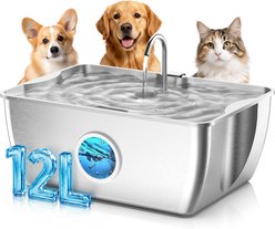 Casfuy PWS-717 Ultra-Quiet Stainless Steel Dog Water Fountain for Multi-Pets, 12-L