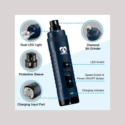 Show full view: Casfuy Quiet 2 LED Medium & Large Dog & Cat Nail Grinder, Dark Blue slide 6 of 8