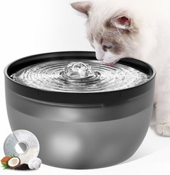 Casfuy W8 Quiet Stainless Steel Dog & Cat Water Fountain with LED Light, Black, 102-oz