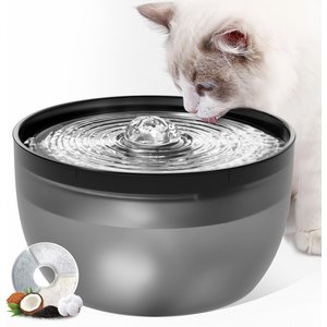Casfuy Quiet Stainless Steel Dog & Cat Water Fountain with LED Light, Black, 102-oz
