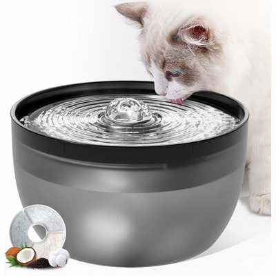 Casfuy Casfuy W8 Quiet Stainless Steel Dog & Cat Water Fountain with LED Light, Black, 102-oz