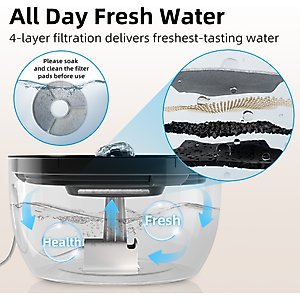 Casfuy Quiet Stainless Steel Dog & Cat Water Fountain with LED Light, Black, 102-oz