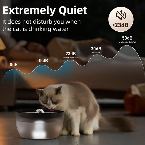Show full view: Casfuy W8 Quiet Stainless Steel Dog & Cat Water Fountain with LED Light, Black, 102-oz slide 6 of 9