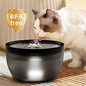 Casfuy Quiet Stainless Steel Dog & Cat Water Fountain with LED Light, Black, 102-oz
