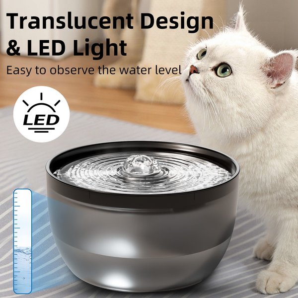 Show full view: Casfuy W8 Quiet Stainless Steel Dog & Cat Water Fountain with LED Light, Black, 102-oz slide 2 of 9
